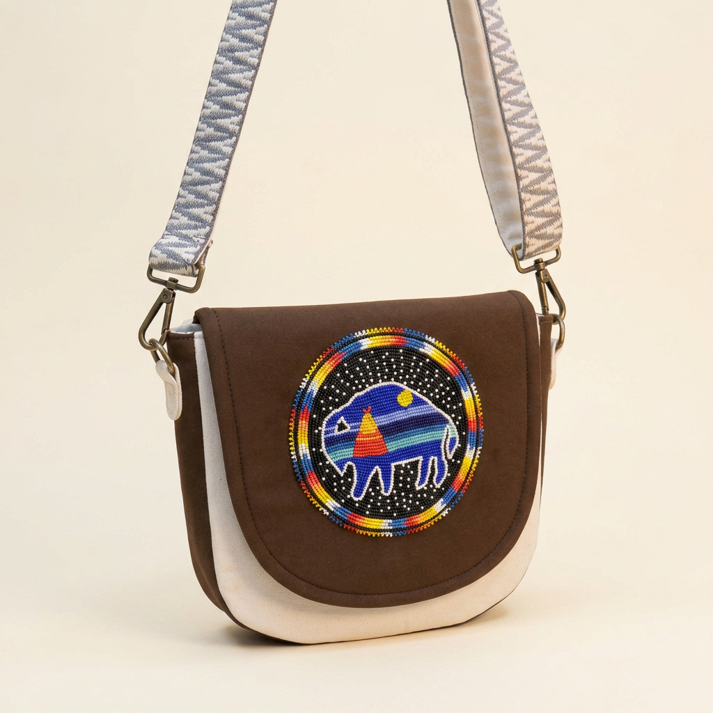 Native American Southwest Canvas Tote bag Crossbody tote bag (Brown Bison Under the star )