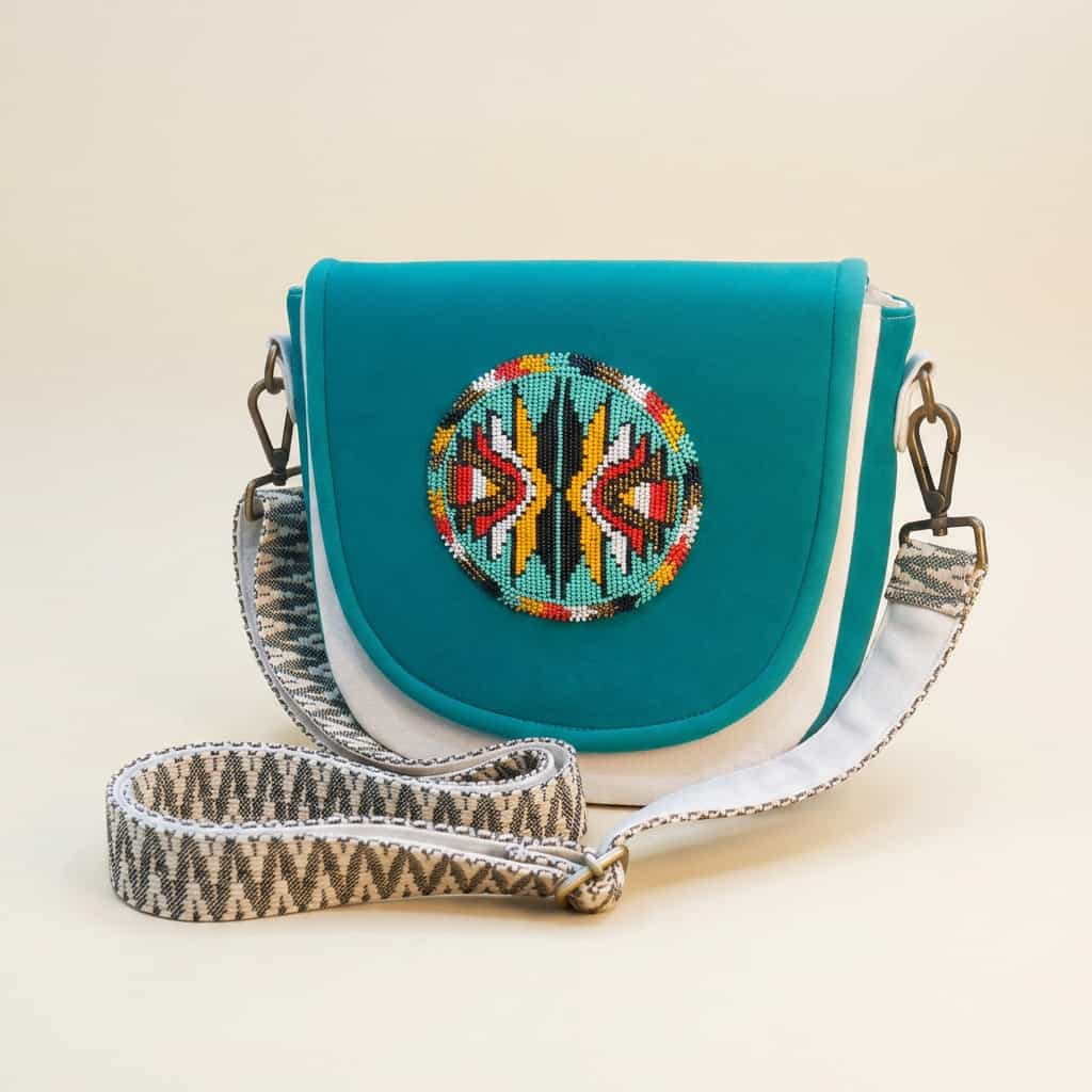Native American Southwest Canvas Tote bag Crossbody tote bag (Turquoise Geometric )