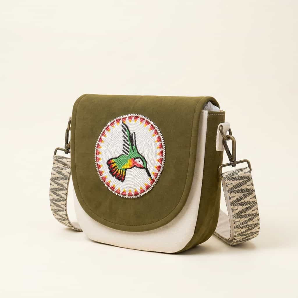 Native American Southwest Canvas Tote bag Crossbody tote bag (Green  Hummingbird)