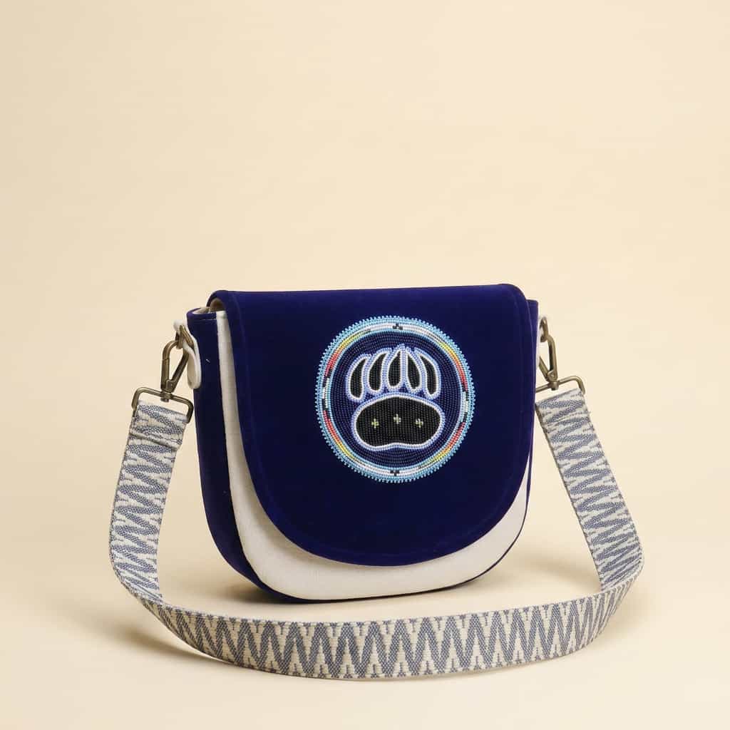 Native American Southwest Canvas Tote bag Crossbody tote bag (Blue Bear-paw)