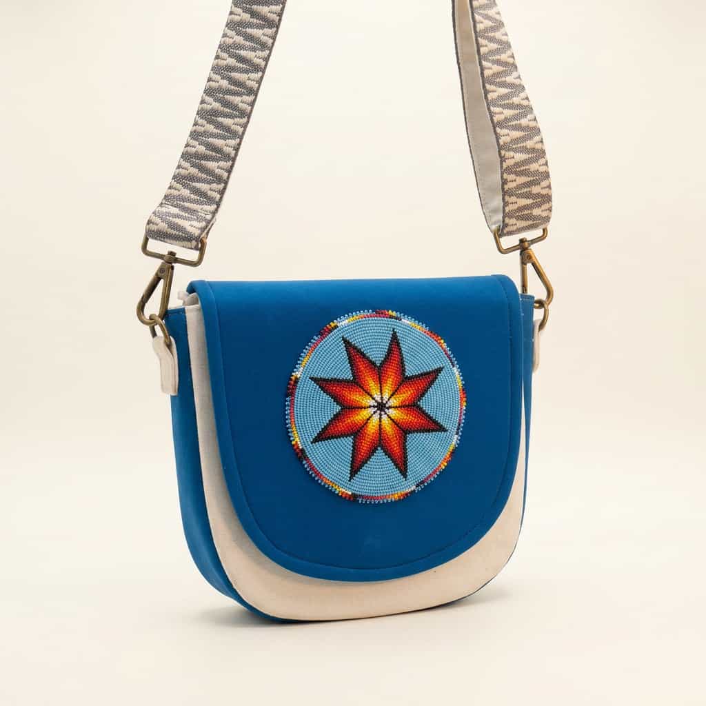 Native American Southwest Canvas Tote bag Crossbody tote bag (Sky-Blue morning Star )