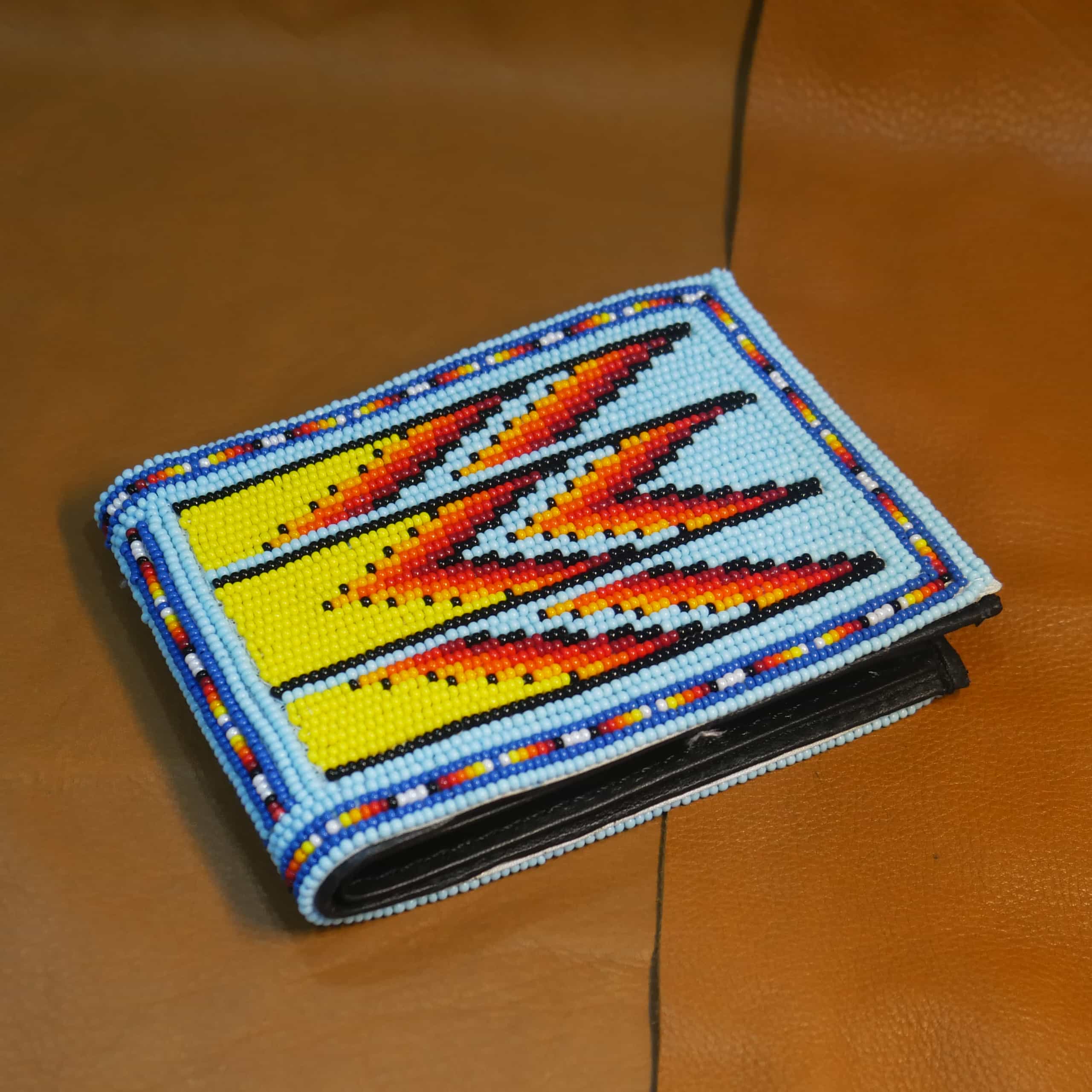 Handmade Native American Seed beads Beaded Genuine Leather Wallet (Light Blue )