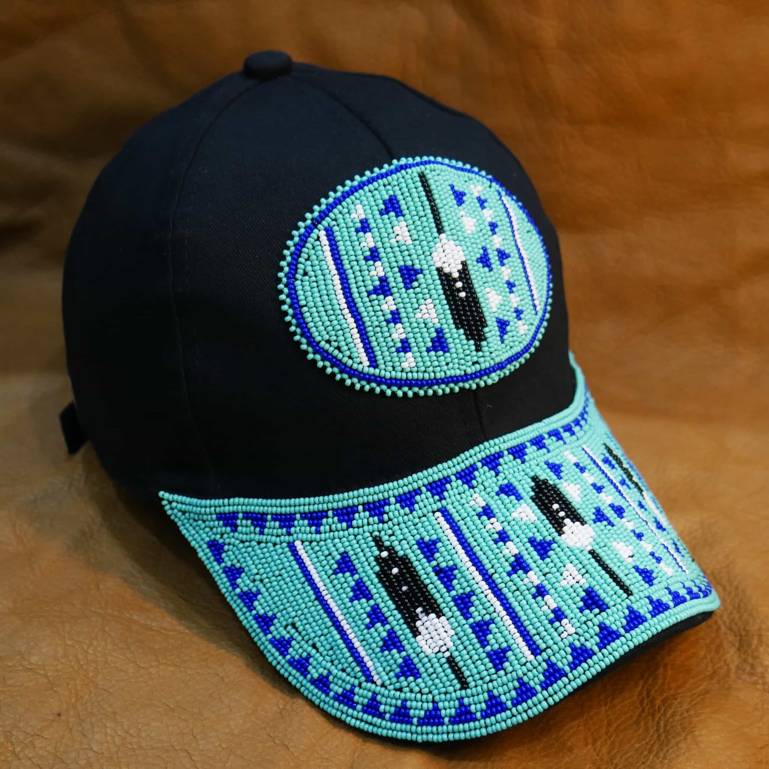 Native American Beaded cap | Beaded Baseball cap| Beaded Hat | Beaded Trucker HAT | Cap for Men | caps for Women (Turquoise )