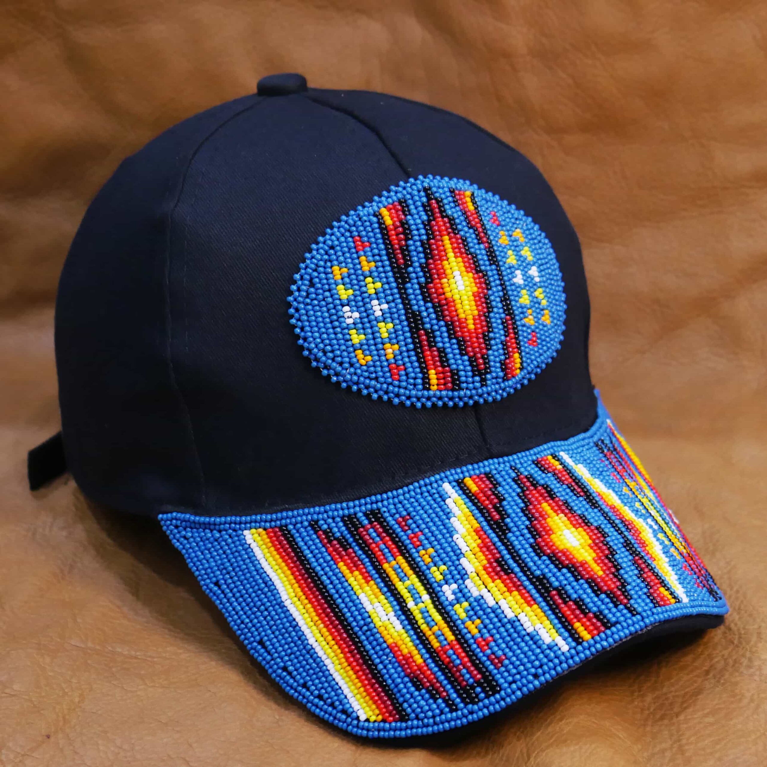 Native American Beaded cap | Beaded Baseball cap| Beaded Hat | Beaded Trucker HAT | Cap for Men | caps for Women (Navy Blue )