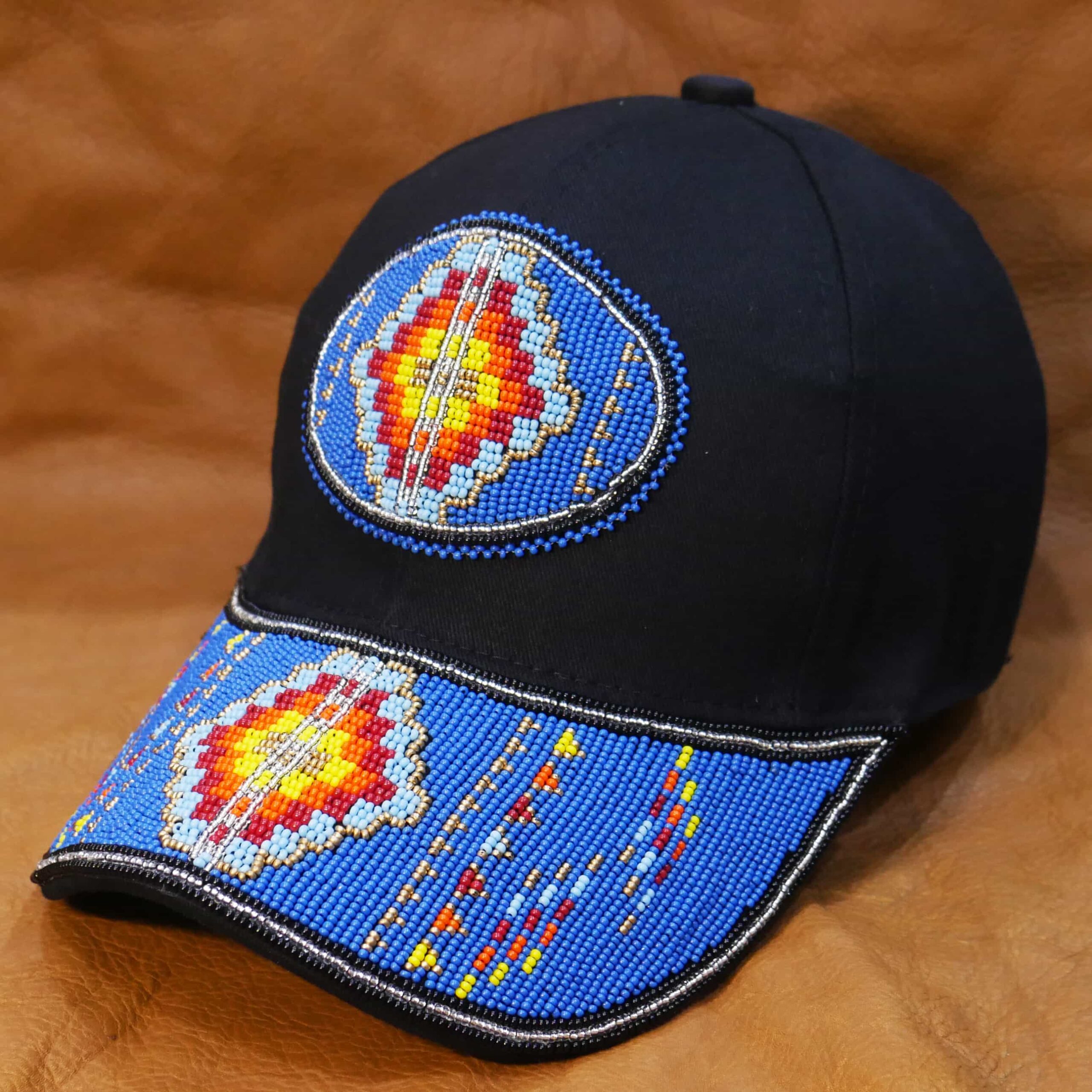 Native American Beaded cap | Beaded Baseball cap| Beaded Hat | Beaded Trucker HAT | Cap for Men | caps for Women (Navy-blue)