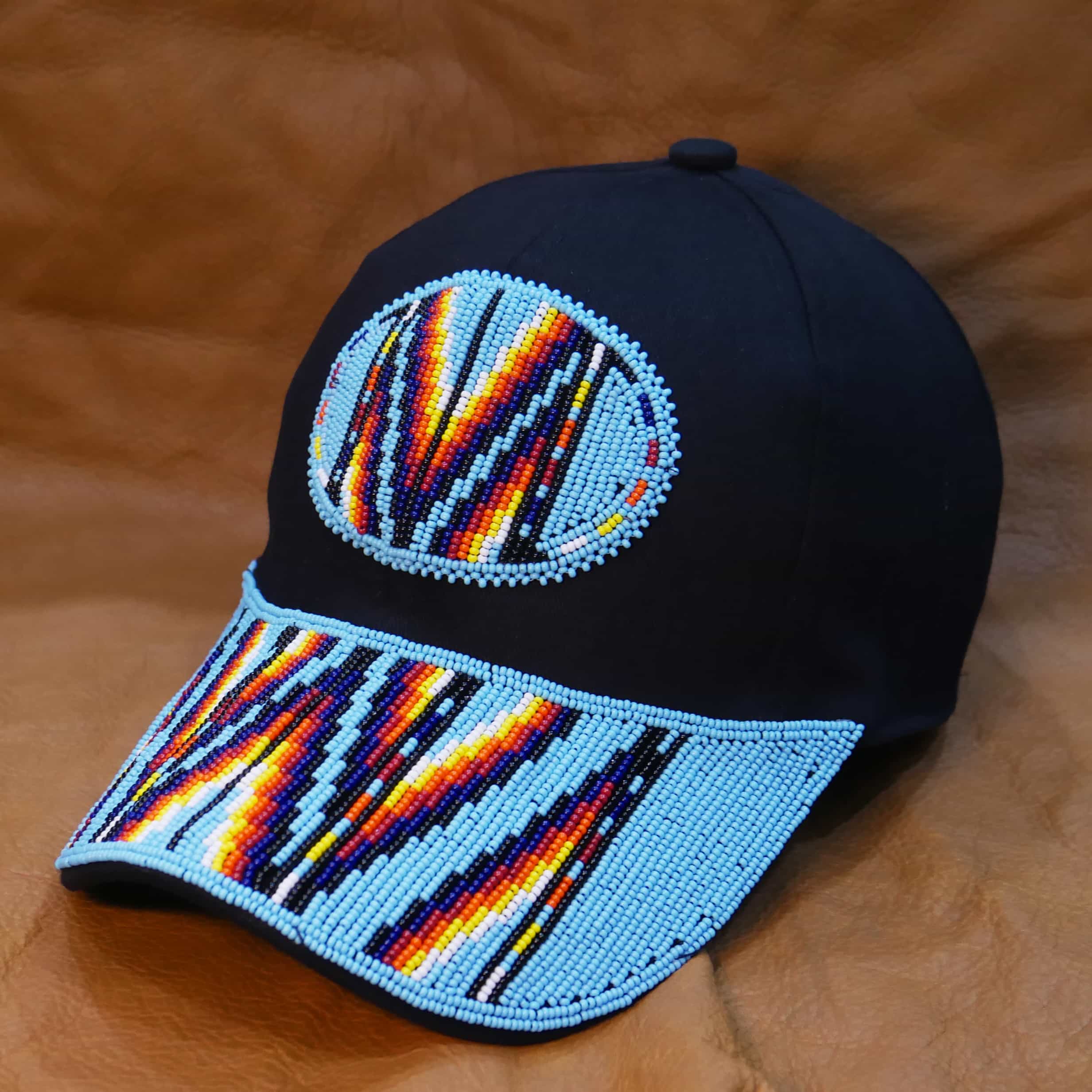 Native American Beaded cap | Beaded Baseball cap| Beaded Hat | Beaded Trucker HAT | Cap for Men | caps for Women (Sky-Blue )