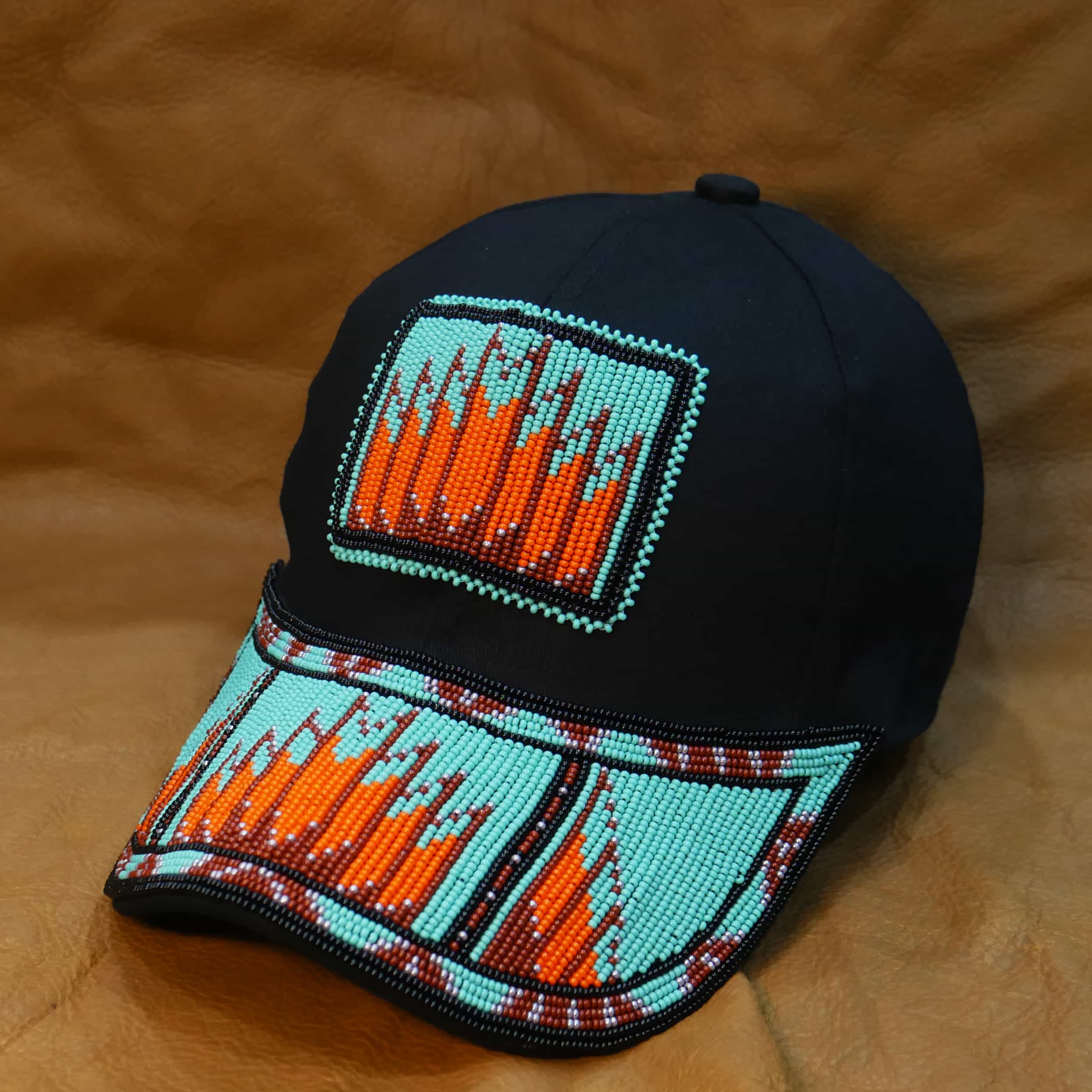 Native American Beaded cap | Beaded Baseball cap| Beaded Hat | Beaded Trucker HAT | Cap for Men | caps for Women (Turquoise & Brown)