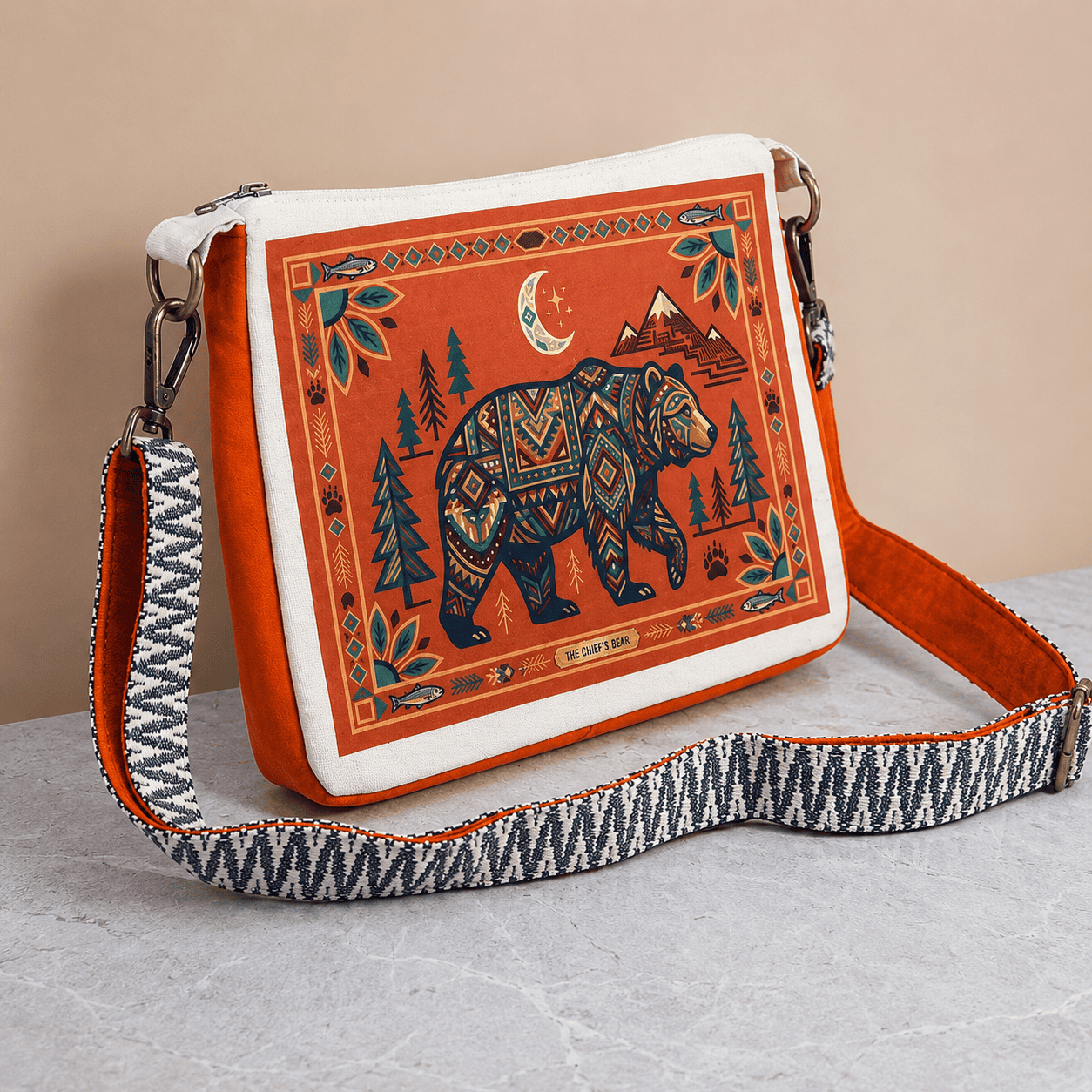 Native American Southwest Canvas Tote bag Crossbody tote bag ( Tribal Bear )
