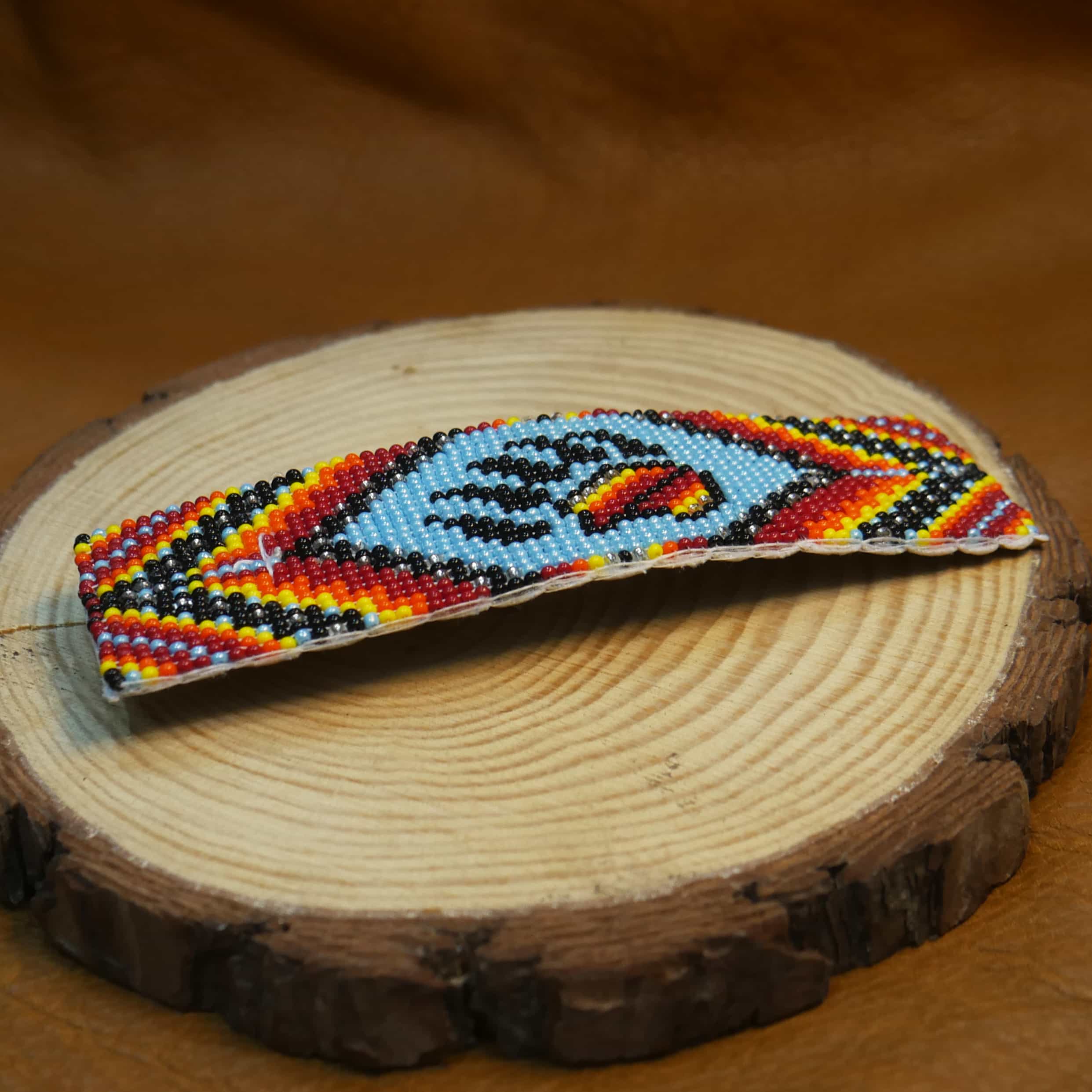 Native American Style Beaded Hair Clip Seed Beads Barrette (Multi-Color Bear-Paw)