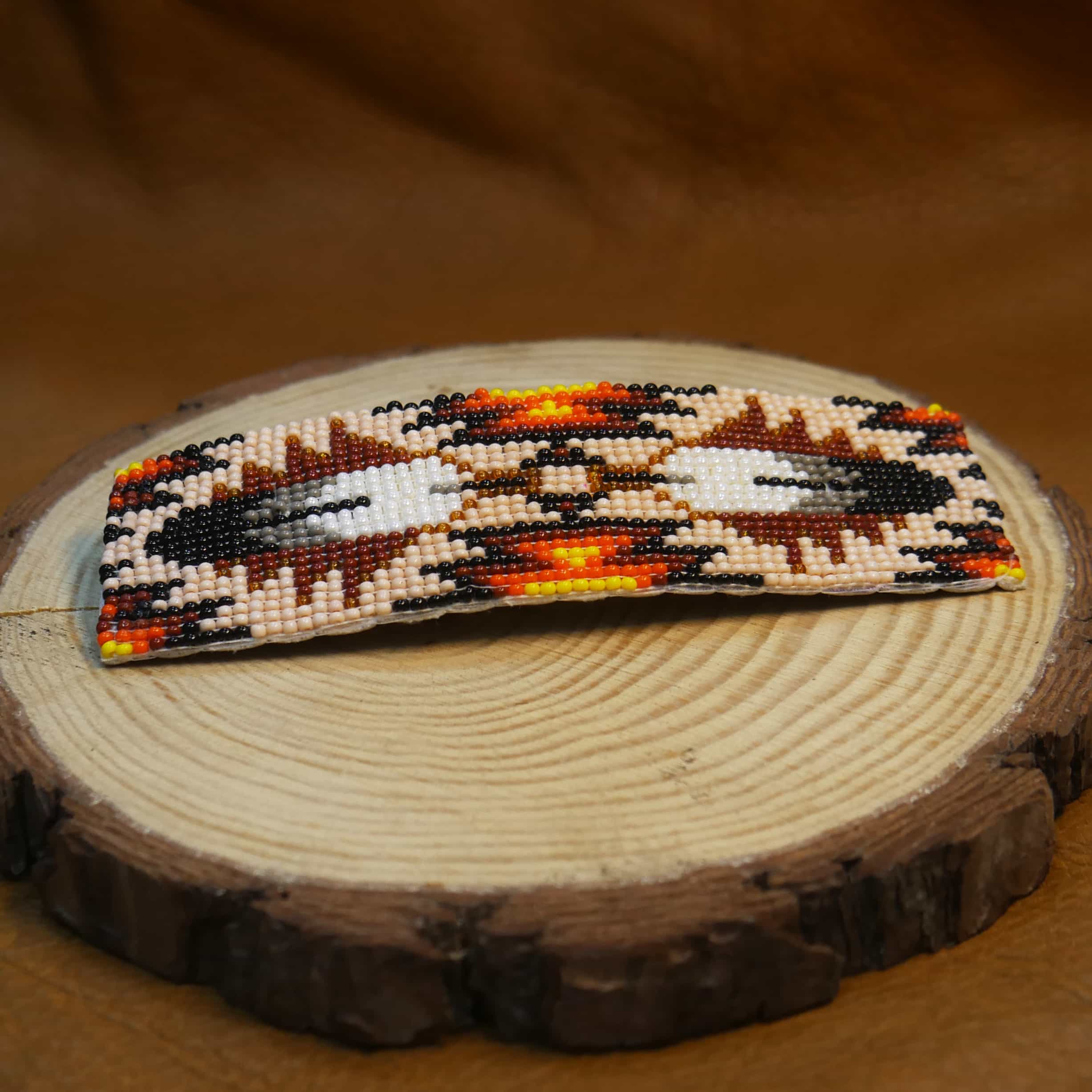 Native American Style Beaded Hair Clip Seed Beads Barrette (Cream Feather)