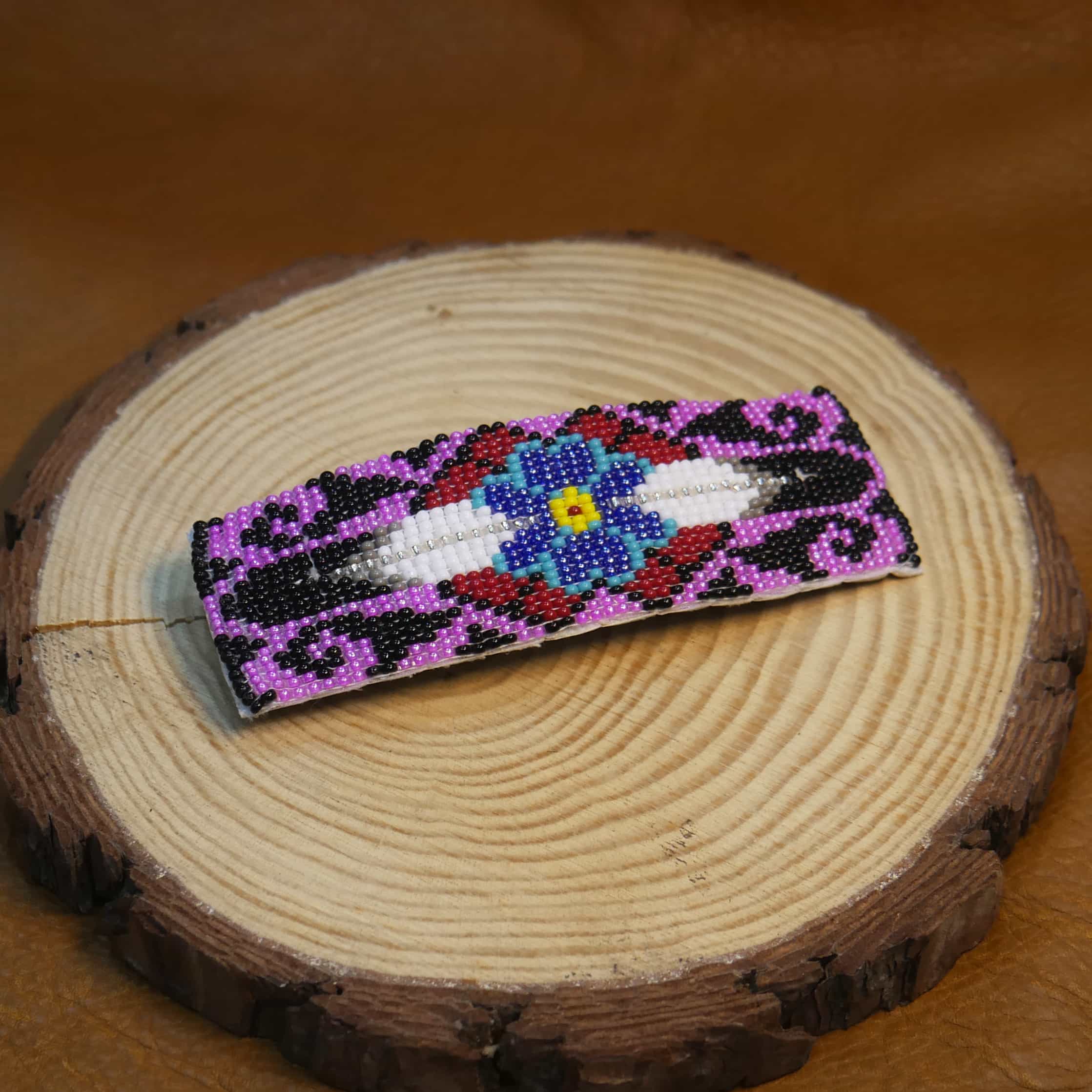 Native American Style Beaded Hair Clip Seed Beads Barrette (Orchid Pink Feather)