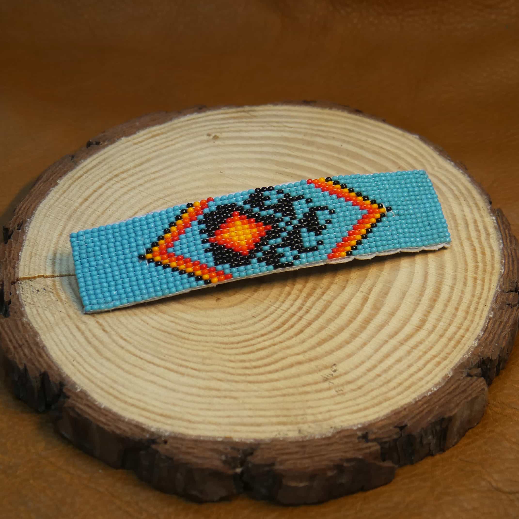 Native American Style Beaded Hair Clip Seed Beads Barrette (Turquoise Blue Bear-Paw )