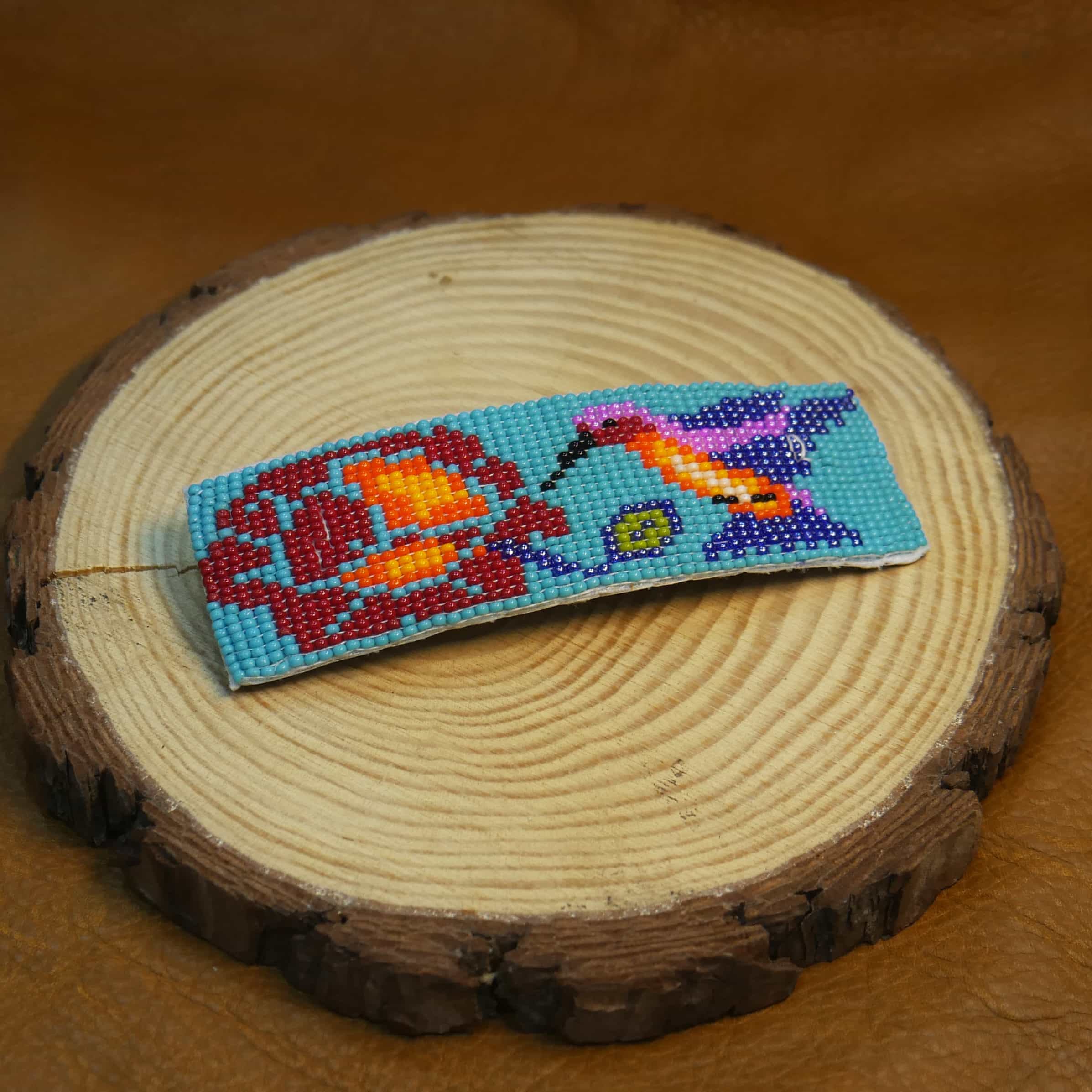Native American Style Beaded Hair Clip Seed Beads Barrette (Turquoise Blue )