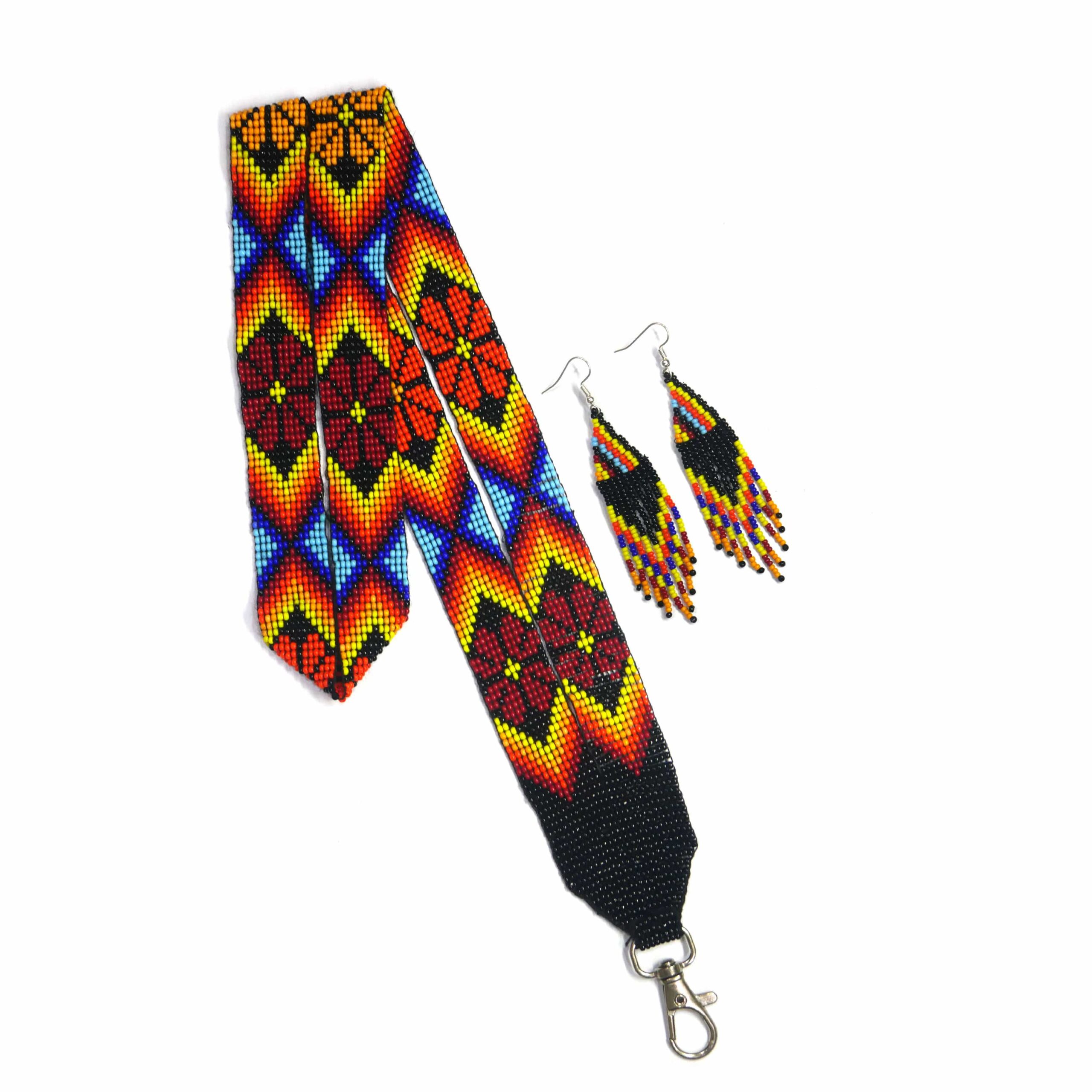 Brownish Red Floral beaded Id Holder with matching Beaded Earrings