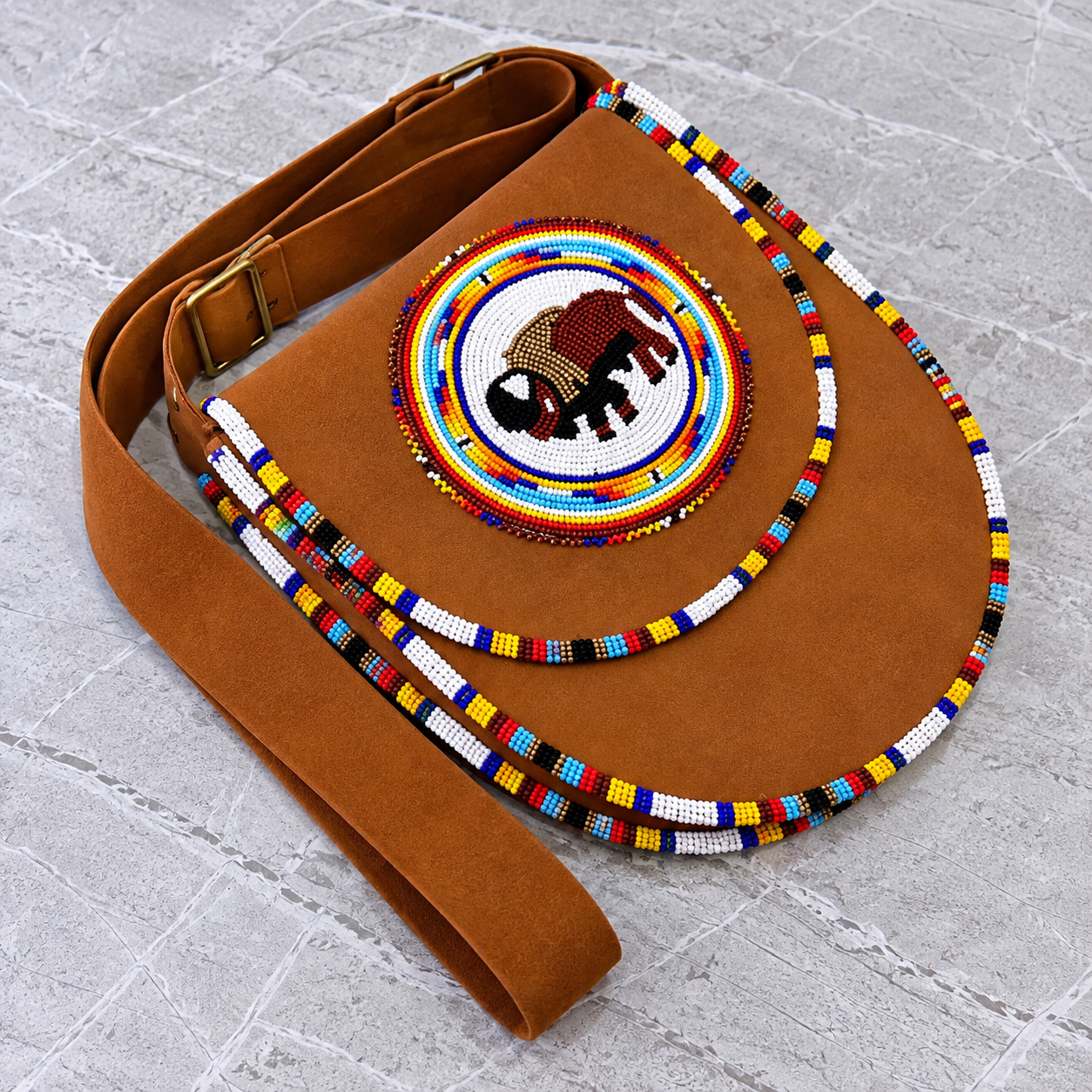 Handmade Beaded Leather Crossbody bag Shoulder Bag, Gift for Her, Gift for him (White & Black Bull )