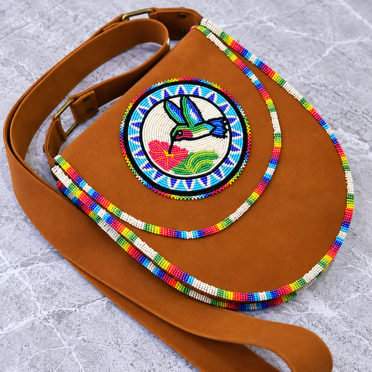 Handmade Beaded Leather Crossbody bag Shoulder Bag, Gift for Her, Gift for him (Hummingbird )