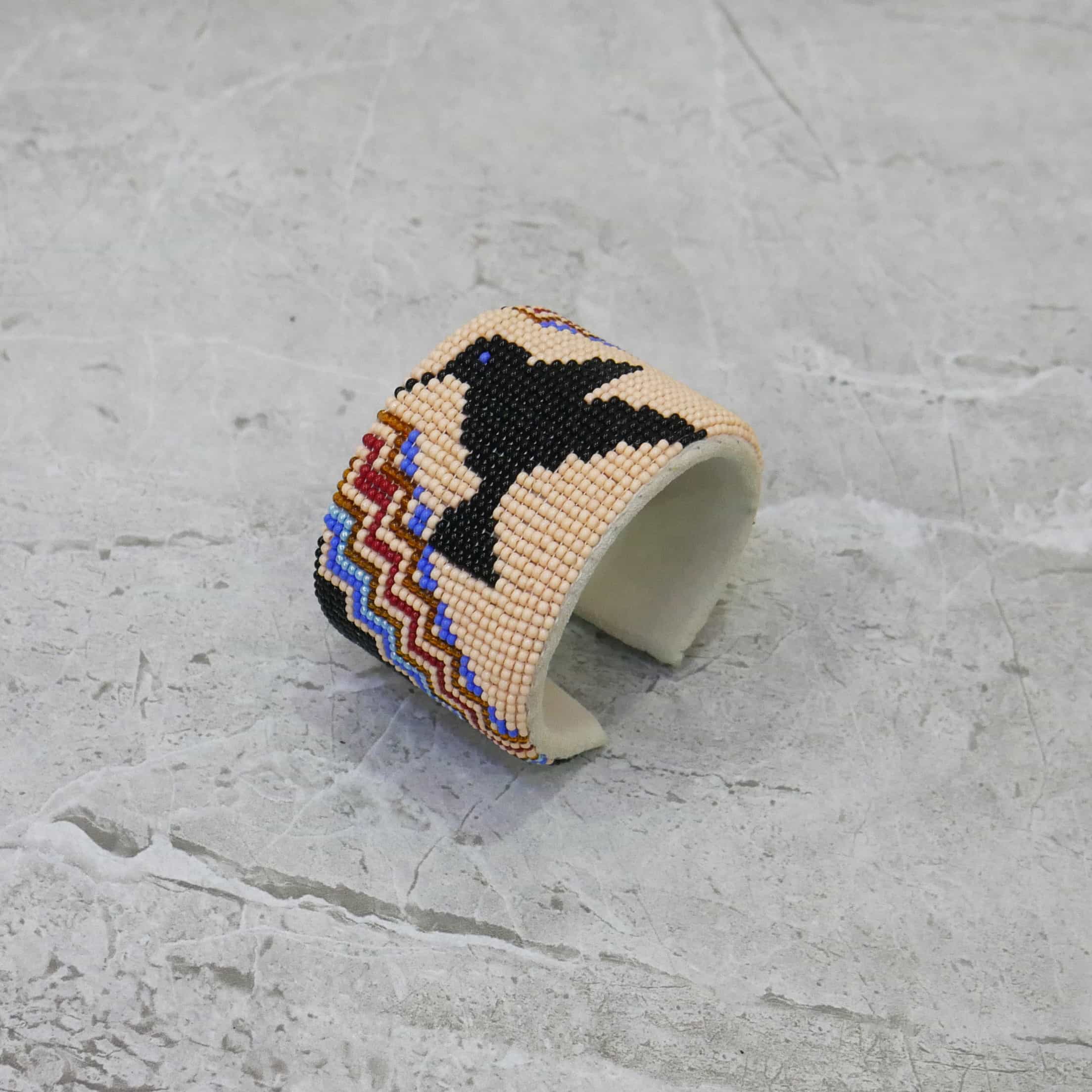 Handmade Native American Handmade Beaded leather Cuff bracelet ( Peach Hummingbird )